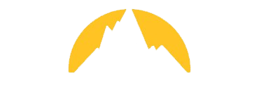 Yellow logo with a mountain design on a white background